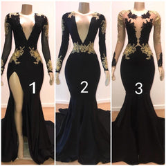 Beautiful V-Neck Long Sleevess Appliques Mermaid Floor-Length Prom Dresses