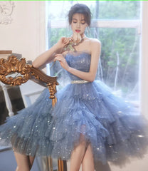 Blue Tulle Sequins Short Homecoming Dress Party Dress