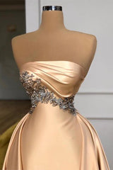 Champagne Strapless Overskirt Prom Dress Long With Crystals