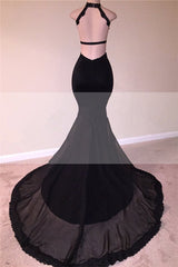 Chic Black Open Back Lace Prom Dresses Sleeveless See Through Tulle Evening Gown