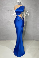 Fabulous Long Satin Column Mermaid Evening Prom Dresses With Beading