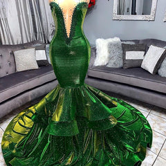 Green Gorgeous Ruffles Mermaid Prom Dresses Chic Sweetheart Appliques Long Evening Dresses