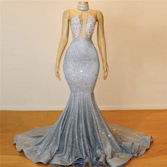 Mermaid Halter Sleeveless Floor-Length Prom Party Gowns