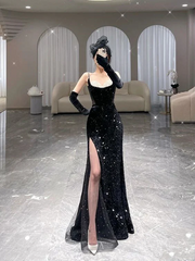 Mermaid Long Prom Dress New Arrival Sexy Black Slit Evening Dress