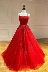 Spaghetti Straps Floral Lace Aline Evening Gown Sleeveless Prom Party Gowns