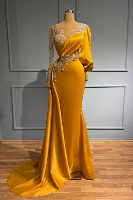 Vintage Jewel Asymmetric Beading Long Sleeves Evening Prom Dresses with Appliques