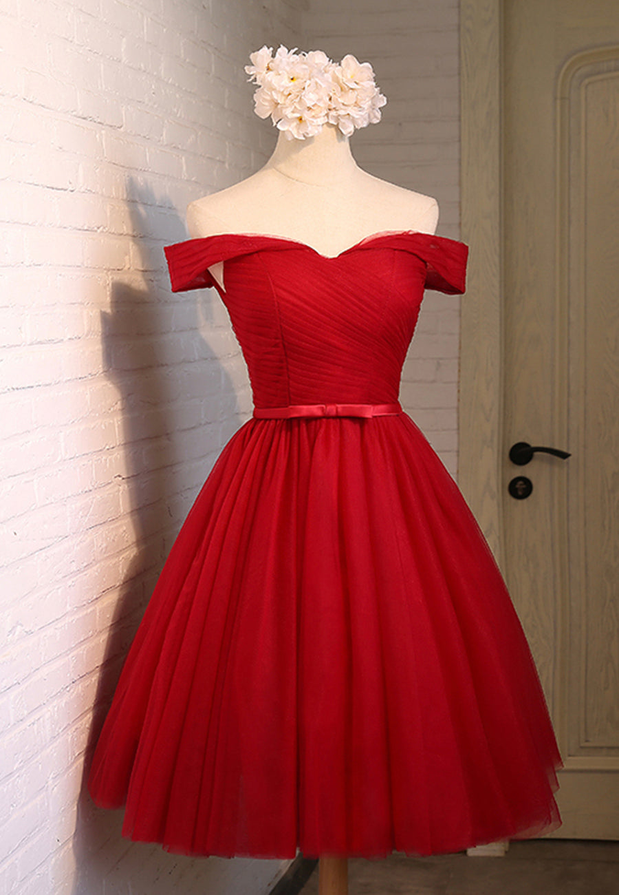 Red Tulle Short Prom Dresses, A-Line Party Dresses