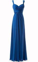 Simple Cheap Blue Sweetheart Long Ruffles Chiffon Bridesmaid Dresses