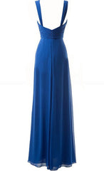 Simple Cheap Blue Sweetheart Long Ruffles Chiffon Bridesmaid Dresses