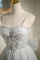 Gray Tulle Short A-Line Prom Dress, Cute Evening Party Dress