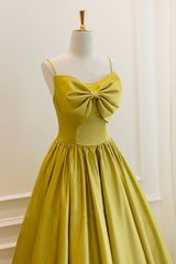 Yellow Satin Short Prom Dresses, Cute A-Line Bow Homecoming Dresses