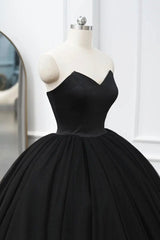 Black Tulle Long A-Line Prom Dresses, Black Strapless Long Evening Dresses