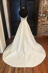 White Satin Long Prom Dress, A-Line Sweetheart Neck Evening Dress