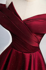 Burgundy Off the Shoulder Prom Dress, A-Line Evening Party Dress