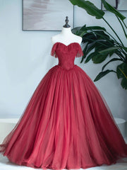 Burgundy Sweetheart Neckline Long Formal Dress, A-Line Strapless Evening Dress