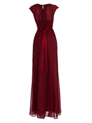 Elegant Burgundy Long Chiffon Bridesmaid Dress Wedding Party Dress