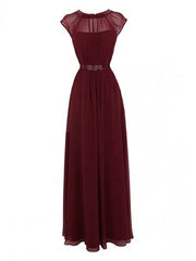 Elegant Burgundy Long Chiffon Bridesmaid Dress Wedding Party Dress