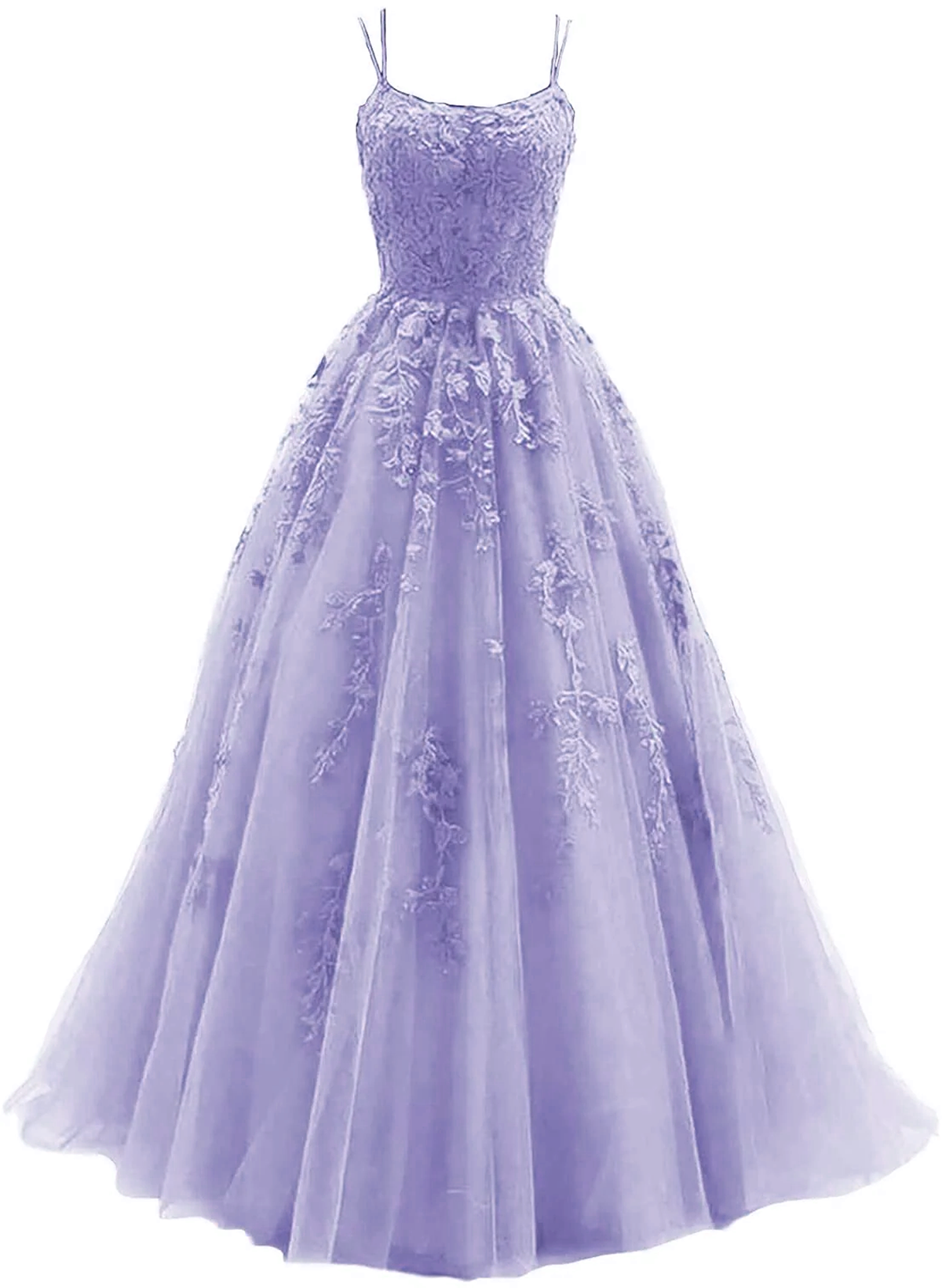 Light Purple Straps Lace-Up Long Formal Dress, Light Purple Long Evening Dress Prom Dress