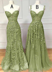 Lovely Sage Green Tulle With Lace Long Formal Dress, Sweetheart Prom Dress