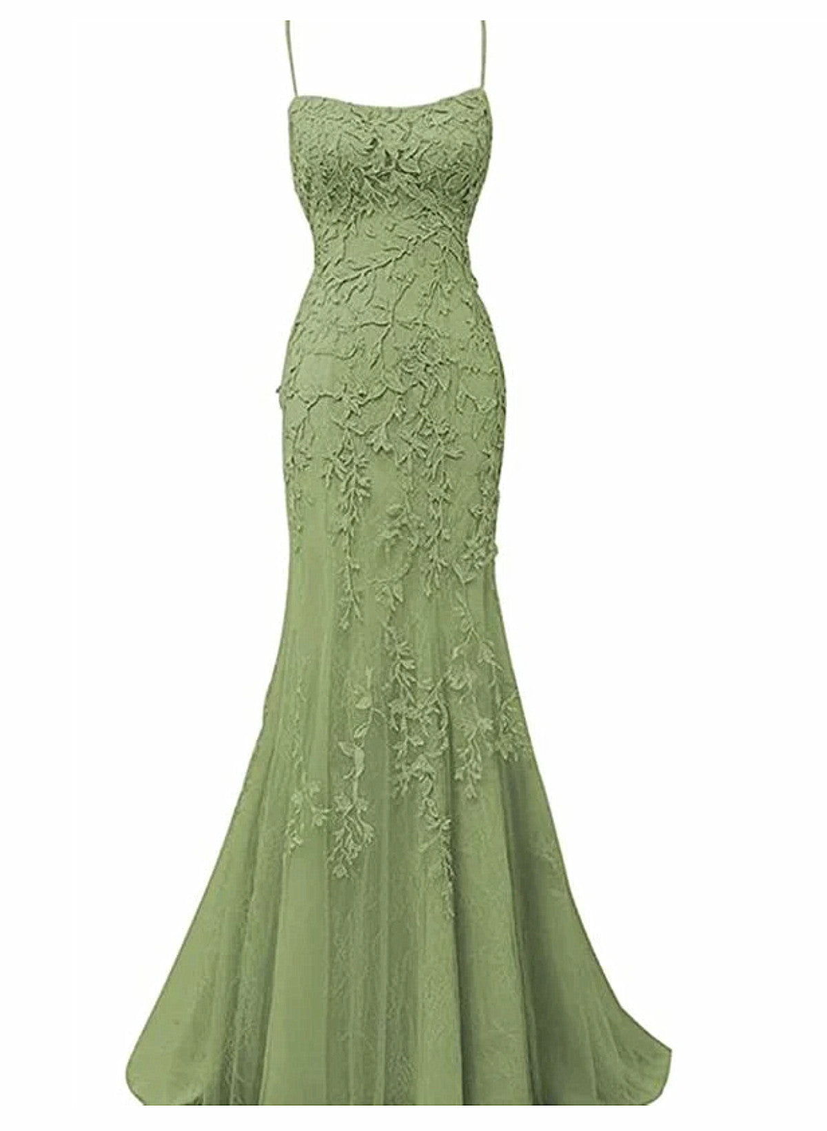 Lovely Sage Green Straps Mermaid Long Formal Dress, Lace-Up Evening Dress Prom Dress