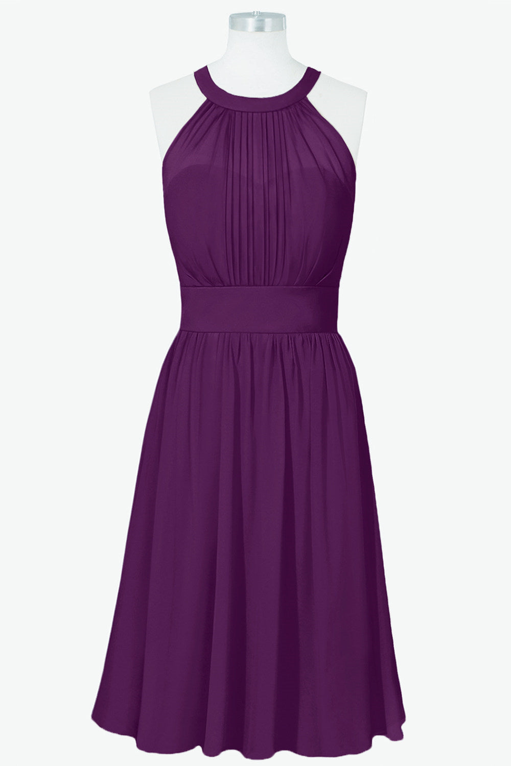 Scoop Purple Chiffon A-line Short Bridesmaid Dress