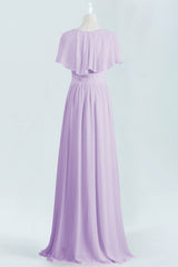 Lavender Faux Wrap Ruffles Long Bridesmaid Dress