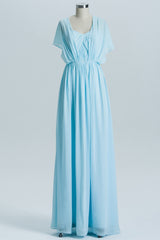 Blue Chiffon A-line Long Convertible Bridesmaid Dress