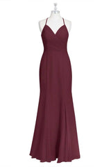 Burgundy Chiffon Cross-Back Mermaid Long Bridesmaid Dress