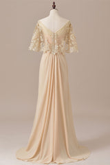 Ruffles Chiffon Long Mother of the Bride Dress with Lace Cape