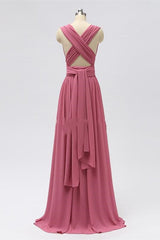 Dusty Rose Chiffon Wrap A-Line Long Bridesmaid Dress