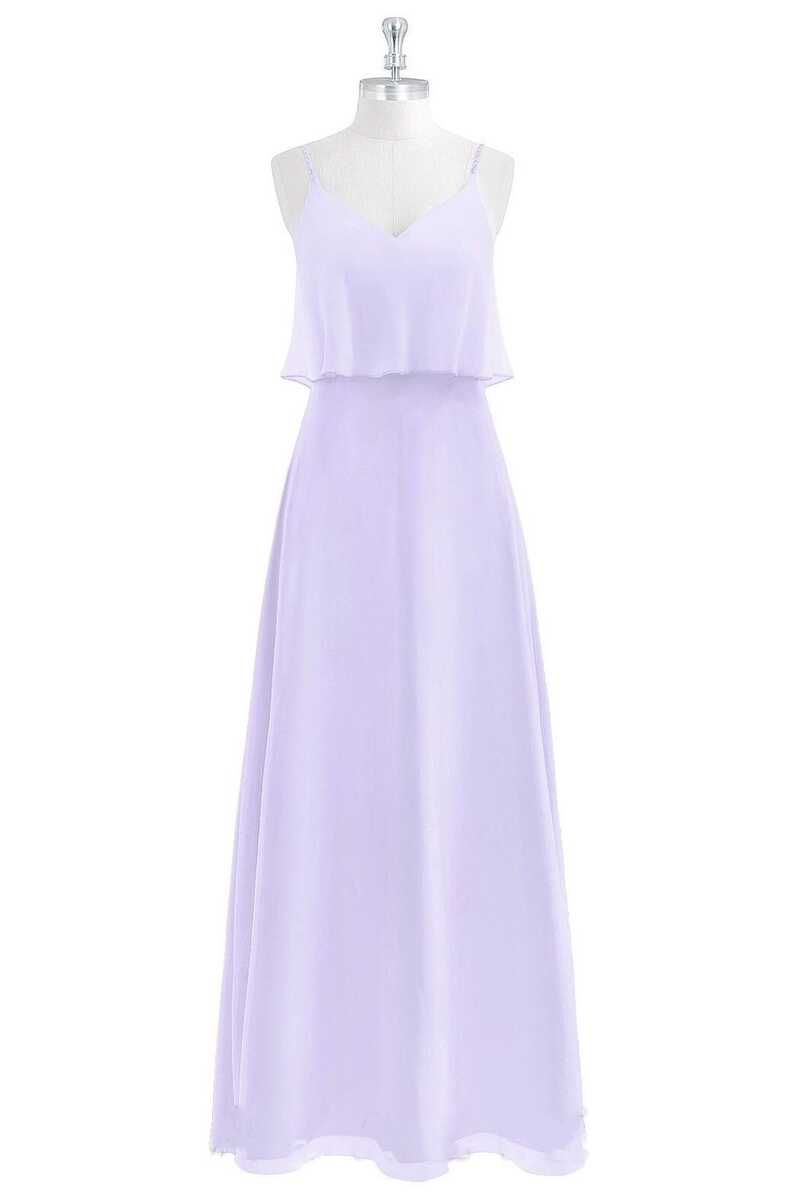 Lavender Chiffon Straps Ruffled A-Line Bridesmaid Dress