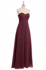 Burgundy Chiffon Strapless Sweetheart A-Line Long Bridesmaid Dress