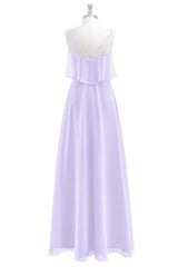 Lavender Chiffon Straps Ruffled A-Line Bridesmaid Dress