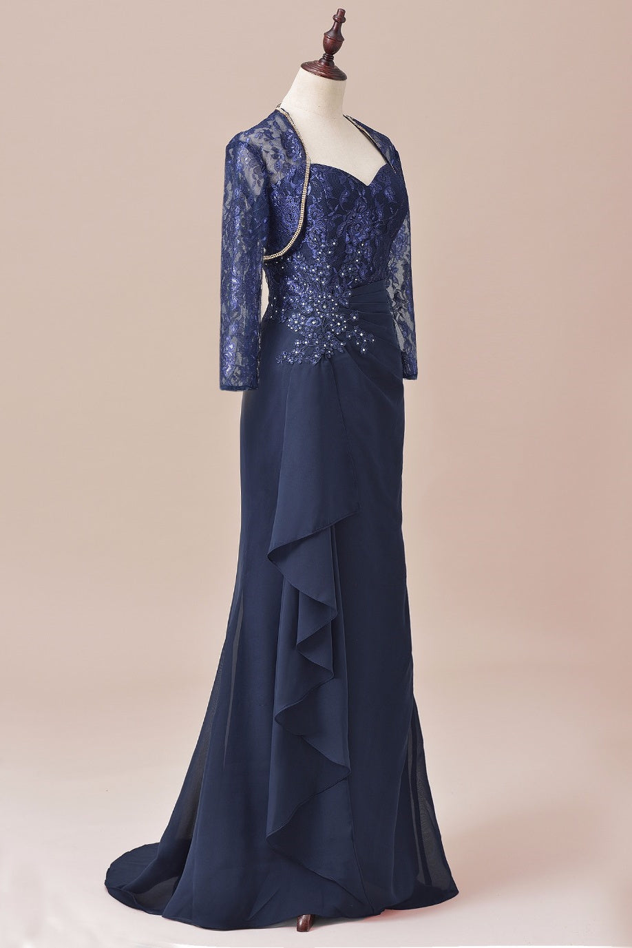 Navy Blue Two-Piece Sweetheart Ruffled Long Mother of the Bride Dress