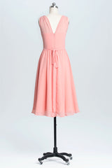 Simple Coral A-line Short Chiffon Dress