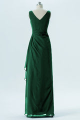 Hunter Green Chiffon Pleated Long Bridesmaid Dress