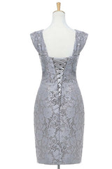 Two-Piece Grey Lace Short Mother of the Bride Dress