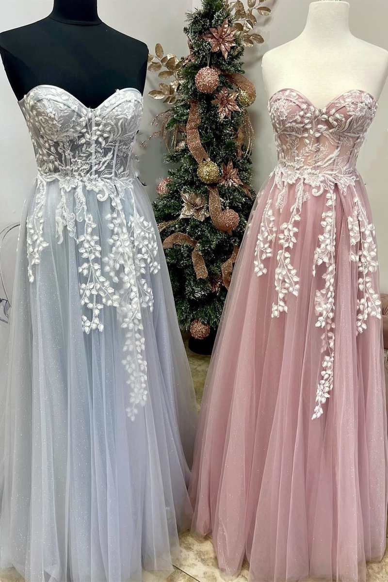 Tulle Floral Lace Sweetheart A-Line Prom Gown