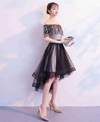 Black Tulle Lace Short Prom Dress, Black Tulle Homecoming Dress