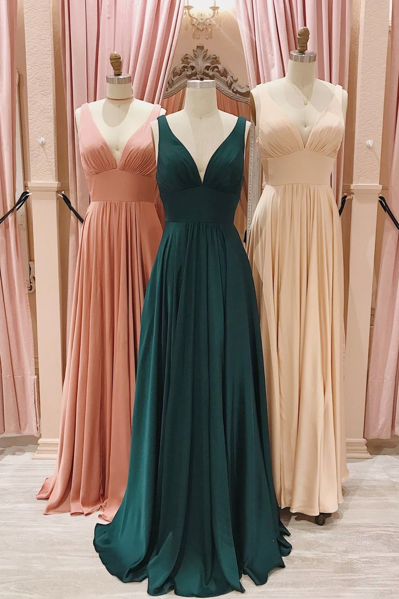 Simple V-Neck Long Prom Dresses, A-Line Evening Party Dresses