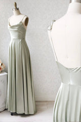 Simple Satin Long Prom Dresses, A-Line Evening Party Dresses