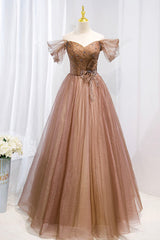 Off the Shouler Long Formal Dresses, A-Line Tulle Formal Evening Dress