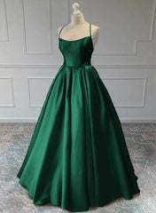 Green Satin Lace-Up Long Formal Dress, Green Satin Long Prom Dress Evening Dress