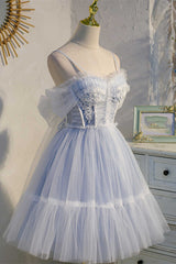 Sky Blue Sweetheart Bow-Back Short Homecoming Dress