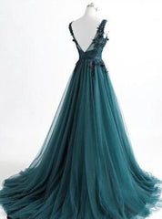 Prom Dresses Pieces, V Neck Dark Green Cheap Long Evening Prom Dresses, Sweet 16 Prom Dresses, 12378