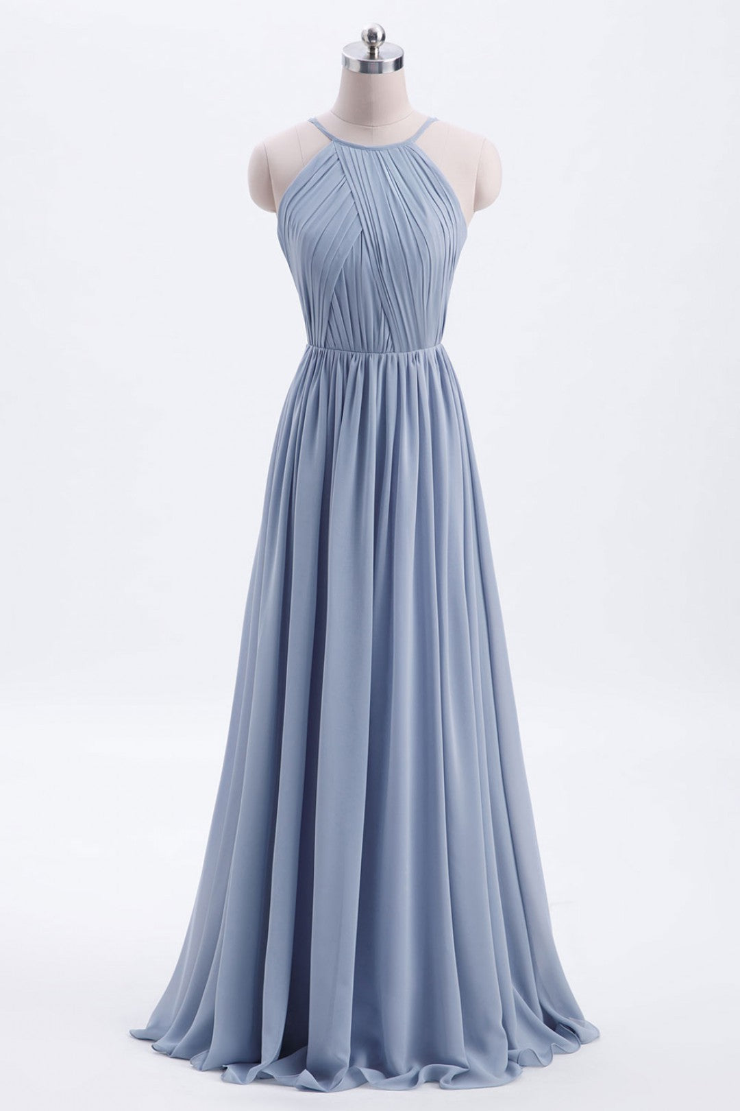 Misty Blue Scoop Chiffon A-line Long Bridesmaid Dress