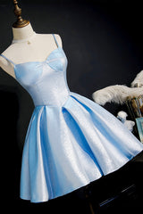 Simple Satin Short Prom Dress, A-Line Blue Party Dress