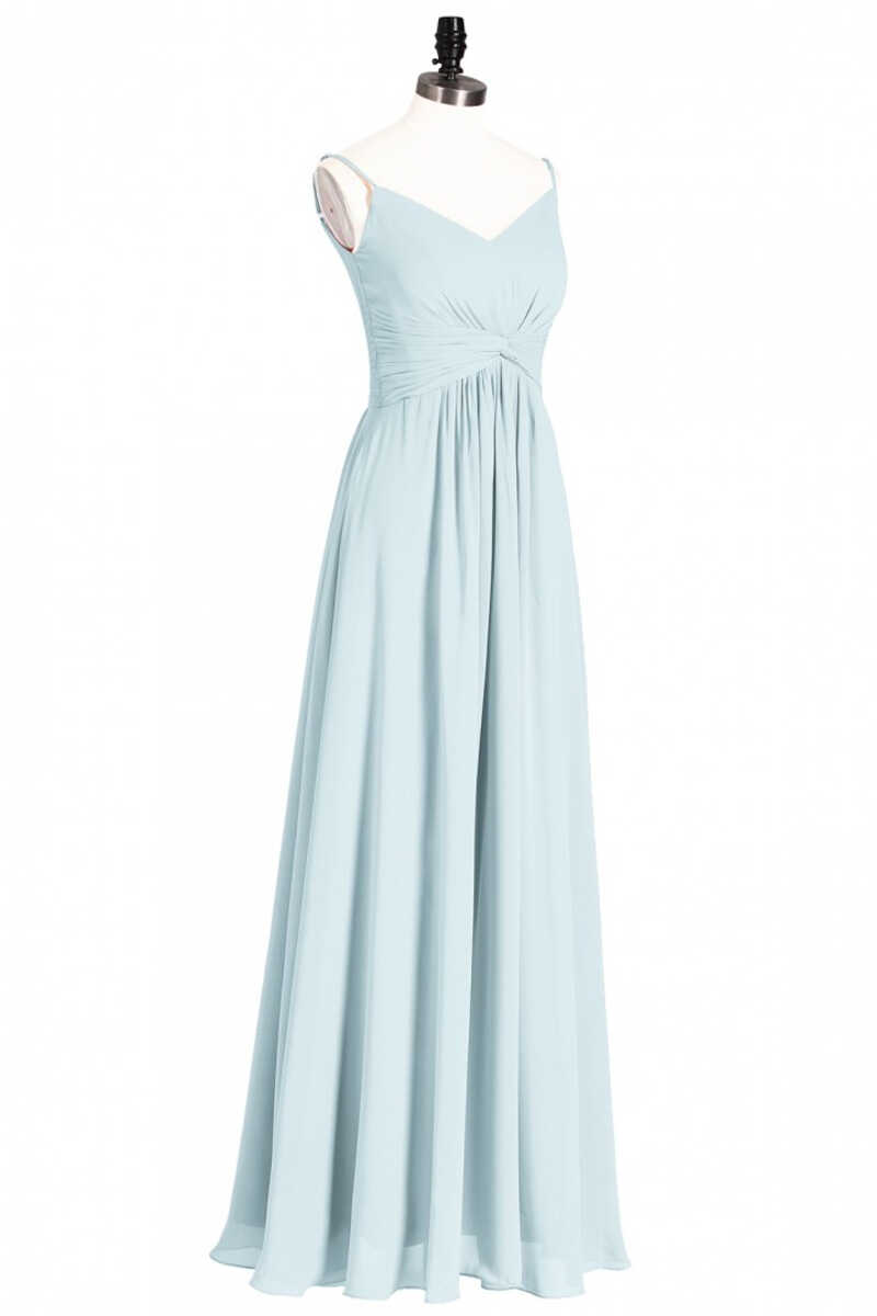 Mint Green Chiffon Twist Front A-Line Long Bridesmaid Dress