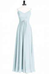 Mint Green Chiffon Twist Front A-Line Long Bridesmaid Dress