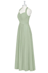 Sage Green Halter Backless A-Line Bridesmaid Dress